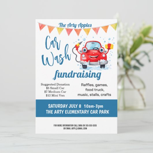Autos Waschspendenaktion PTA PTO Kirche Einladung (Stehend Vorderseite)