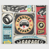 Autoservice und Reparatur der Retroschilder Sammlu Geschenkpapier (Flach)