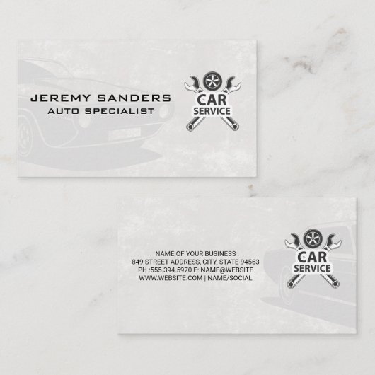 Autoservice | Wrenches und Reifen | Klassisches Au Visitenkarte (Vorne/Hinten)
