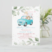 Autotiere dosieren mit Babydusche Einladung (Stehend Vorderseite)