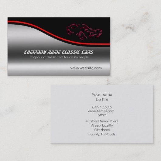Autotrade - rotes klassisches Auto auf Stahleffekt Visitenkarte (Vorne/Hinten)