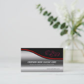 Autotrade - rotes klassisches Auto auf Stahleffekt Visitenkarte (Stehend Vorderseite)