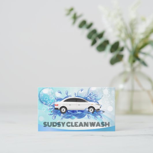 Autowaschblasen | Soap Suds Splash Hintergrund Visitenkarte (Stehend Vorderseite)