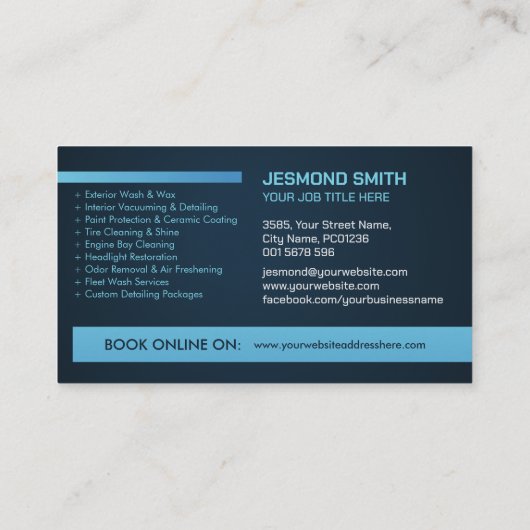 Autowaschen und Berufliche Laken im Detail Visitenkarte (Rückseite)