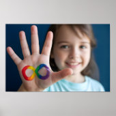 Auttistische Kinderhand mit Rainbow Infinity Symbo Poster (Vorne)