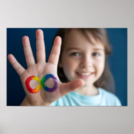 Auttistische Kinderhand mit Rainbow Infinity Symbo Poster