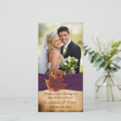 Autum Blätter Lila IMITATE Hochzeitsfotokarte Dankeskarte (Stehend Vorderseite)