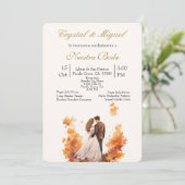 Autum bride and groom silhouette einladung (Stehend Vorderseite)