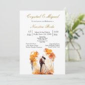 Autum bride and groom silhouette einladung (Stehend Vorderseite)