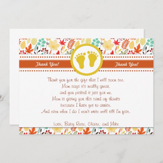 Autum Fall-Babyparty danken Ihnen, Anmerkung zu Dankeskarte (Vorne/Hinten)