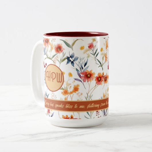Autum Monogram Floral Design Two Tone Coffee Tasse (Vorderseite Links)