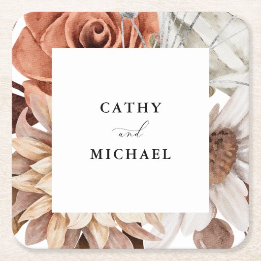 Autum Rustikale Flora, Gerahmte Hochzeit im Herbst Rechteckiger Pappuntersetzer (Vorderseite)