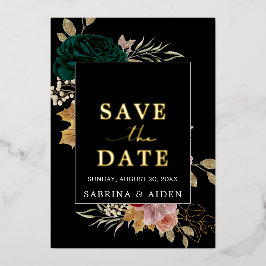 Autumanal Burgundy Emerald Black Save the Date Folieneinladung