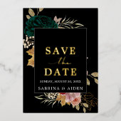 Autumanal Burgundy Emerald Black Save the Date Folieneinladung (Vorderseite)