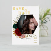 Autumanal Burgundy Emerald Floral Foto Folieneinladung (Stehend vorne)