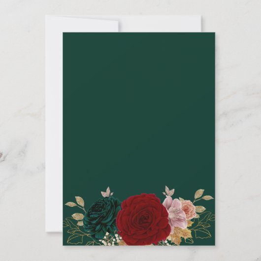 Autumanal Gold Burgundy Emerald Brautparty Einladung (Rückseite)