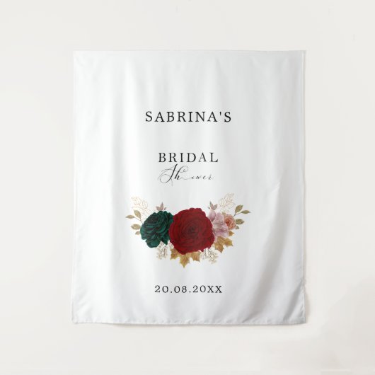 Autumanal Gold Burgundy Emerald Brautparty Wandteppich (Vorderseite)