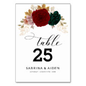 Autumanal Gold Burgundy Emerald Greeny Floral Tischnummer (Rückseite)