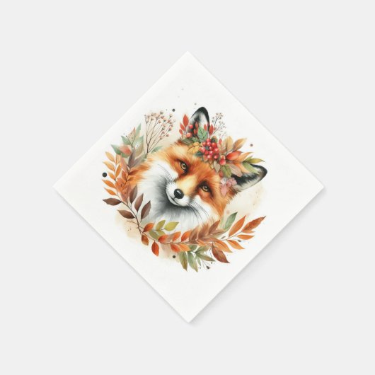 Autume Fall Themed Party Niedlich Fox Blume Wreath Serviette (Ecke)