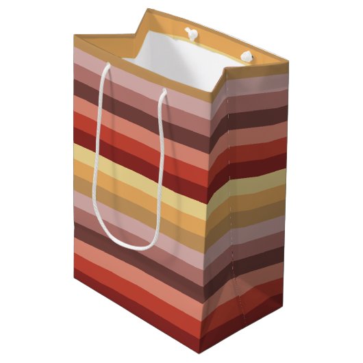 AUTUMENFARBSTRIPEN MITTLERE GESCHENKTÜTE (Vorderseite Schrägansicht)