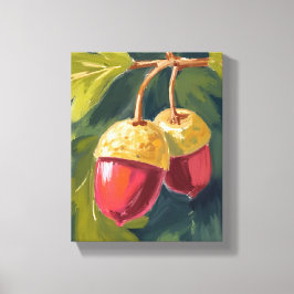 Autumn Acorns | Watercolor Fall Red Green Leinwanddruck