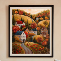 Autumn Apple ernten Folk Art Ölgemälde Poster