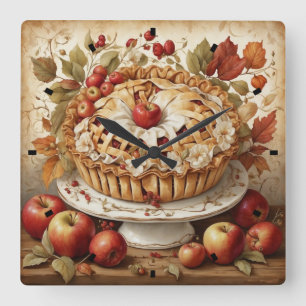 Autumn Apple Pie Wall Clock Quadratische Wanduhr