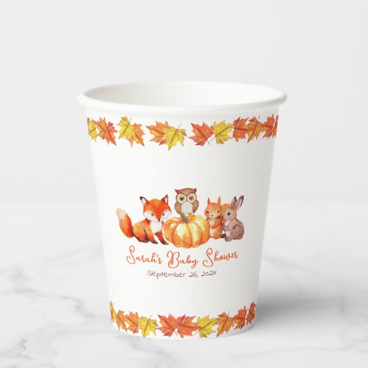 Autumn Baby Shower Pumpkin Tiere und Herbstlaube Pappbecher (Vorderseite)