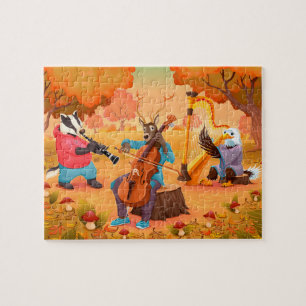 Autumn Badger Deer Eagle Fall Music Thanksgiving Puzzle