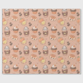 Autumn Baked Goods & Coffee Kawaii Pattern Geschenkpapier (Flach)