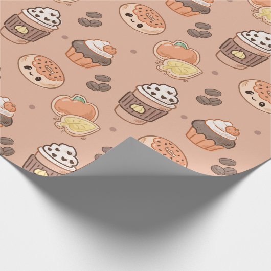 Autumn Baked Goods & Coffee Kawaii Pattern Geschenkpapier (Ecke)