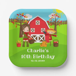 Autumn Barnyard Birthday Brown Hair Girl Pappteller
