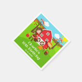 Autumn Barnyard Birthday Brown Hair Girl Serviette (Ecke)