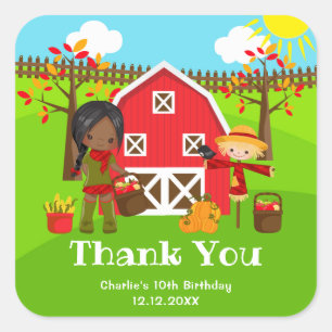 Autumn Barnyard Birthday Dark Skin Girl Danke Quadratischer Aufkleber