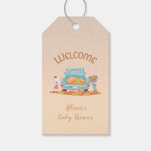 Autumn Bears Pumpkins in Truck Custom Geschenkanhänger (Vorderseite)