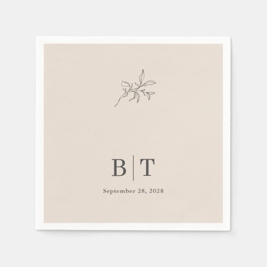 Autumn Beige Simple Botanical mit Initialen Serviette (Vorderseite)