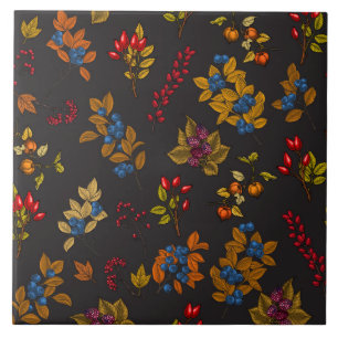 Autumn berries on chocolate brown 2 fliese
