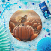 Autumn Bird auf einem Pumpkin singen Pappteller (Party)