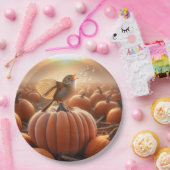 Autumn Bird auf einem Pumpkin singen Pappteller (Party)