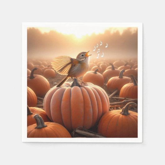 Autumn Bird auf einem Pumpkin singen Serviette (Vorderseite)