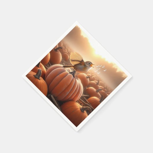 Autumn Bird auf einem Pumpkin singen Serviette (Ecke)