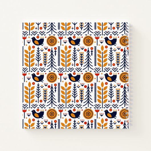 Autumn Bird Folk Art Muster Notizblock (Rückseite)