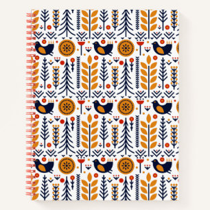 Autumn Bird Folk Art Muster Notizblock