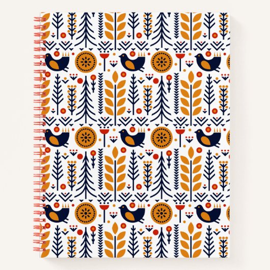 Autumn Bird Folk Art Muster Notizblock (Vorderseite)