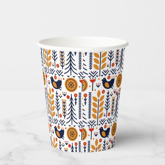 Autumn Bird Folk Art Muster Pappbecher (Rechts)