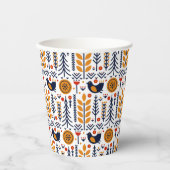 Autumn Bird Folk Art Muster Pappbecher (Vorderseite)