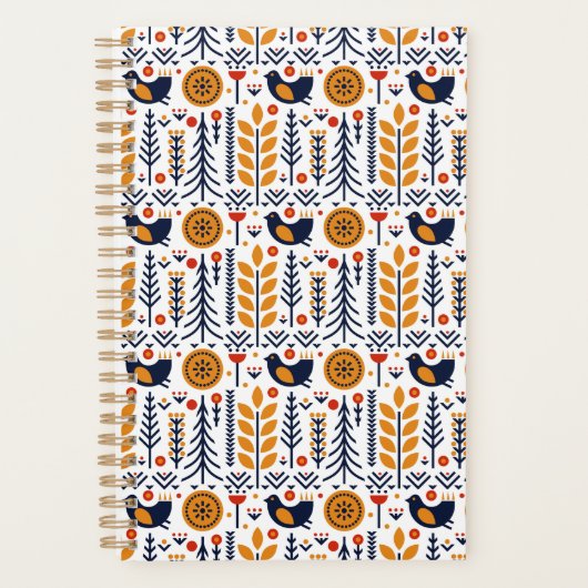 Autumn Bird Folk Art Muster Planer (Vorderseite)