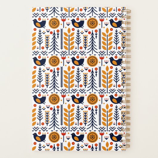 Autumn Bird Folk Art Muster Planer (Rückseite)