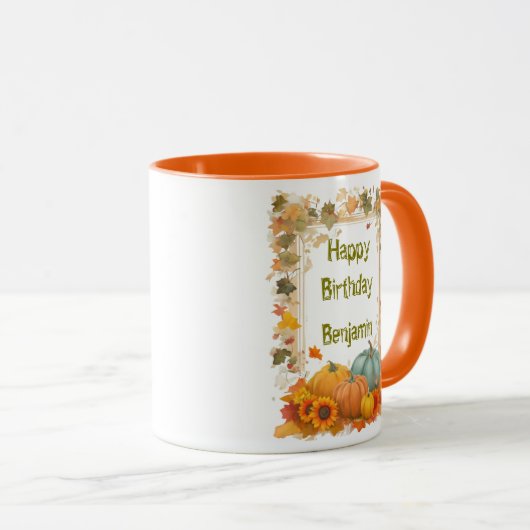 Autumn Birthday Mug Personalized Fall Pumpkins  Tasse (VorderseiteRechts)