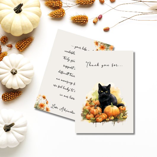 Autumn Black Cat & Pumpkins Dankeskarte